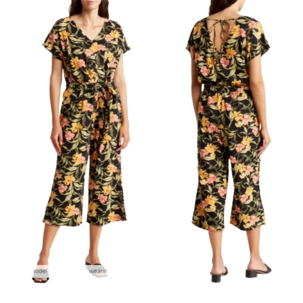 NWT Kensie Tropical Floral Cropped Wide Leg Jumpsuit Romper Resort‎ Summer